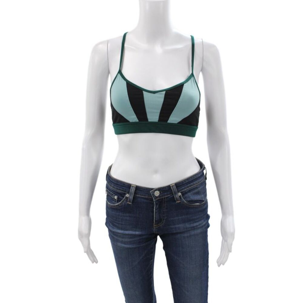 Alo Womens Spandex Blend Striped Colorblock Sports Bra Green Black Blue Size S